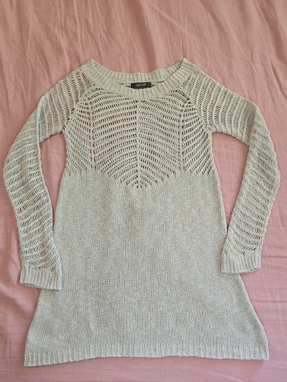 Chistoper Fischer Knit Open-Weave Sweater Dress Cotton Linen Blend